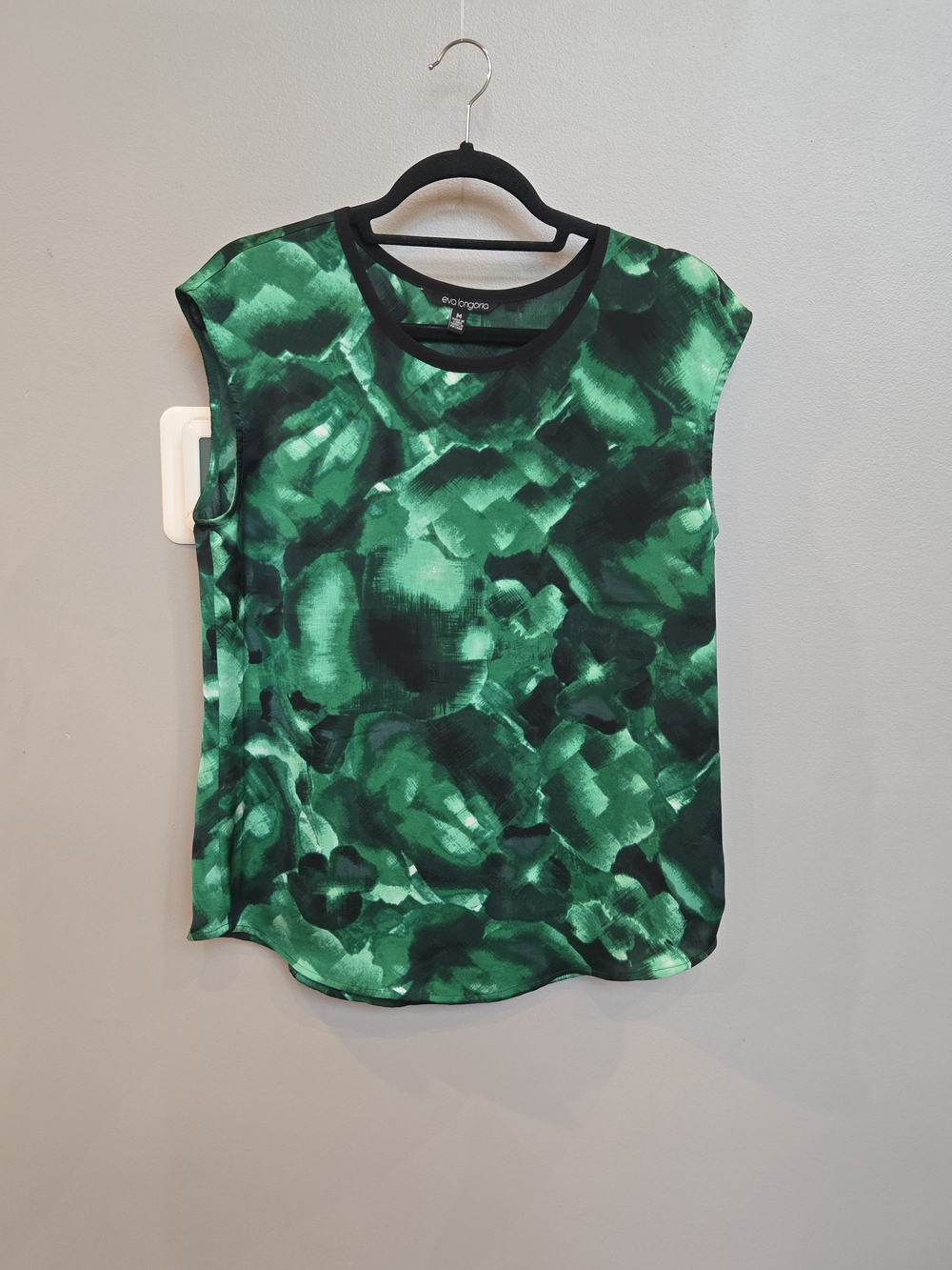 Eva Longoria Green Abstract Watercolor Floral Blouse Cap Sleeve Top Size M Workw